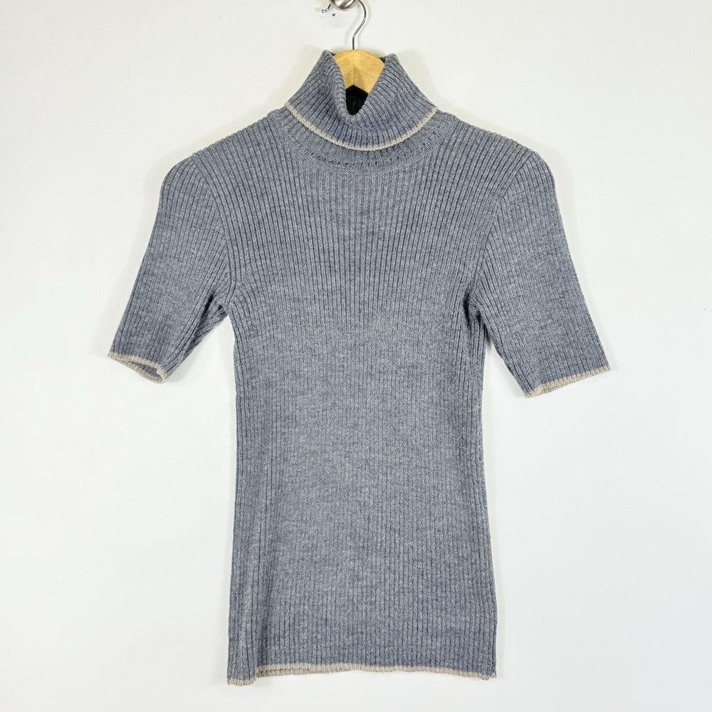 Caterina Lucchi Turtleneck Sweater Women Medium Grey Ribbed Merino Wool Cashmere